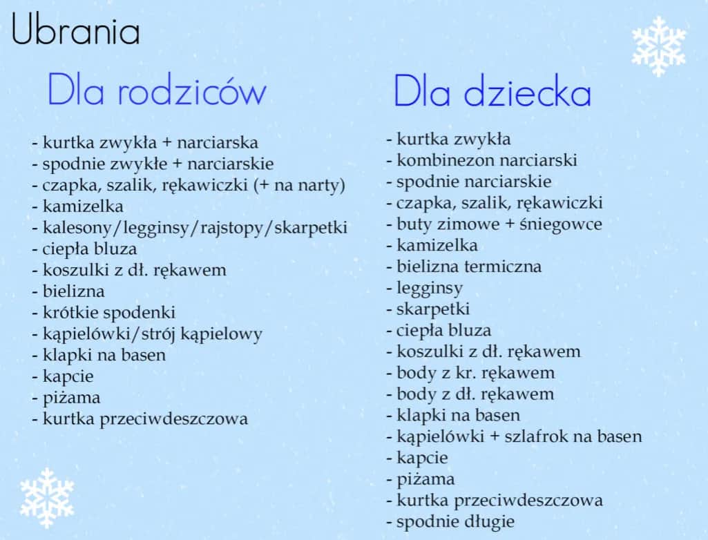 Co zabrać na wyjazd w góry z dzieckiem zimą - niezbędna lista rzeczy